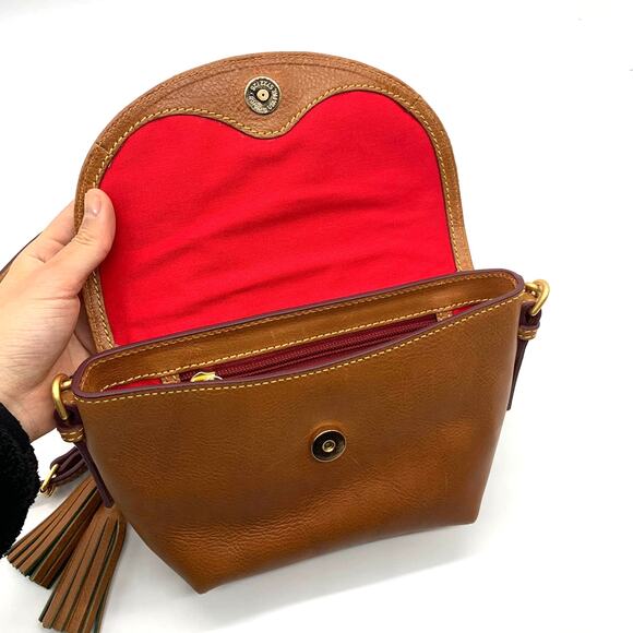 Dooney & Bourke Saddle Crossbody Bag Florentine Leather Brown Natural Purse - Picture 3 of 16